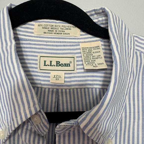 L.L. Bean Men’s White and Blue Striped Button-Down Shirt - Picture 5 of 6
